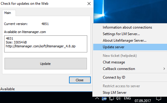 Update the server (via the Internet)